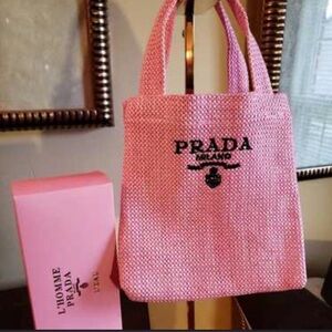 Prada Beauty Raffia Mini Tote Bag – Pink | GWP